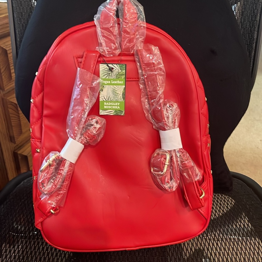 NWT Badgley Mischka Quilted Studded Backpack Purse Red - Picture 4 of 6
